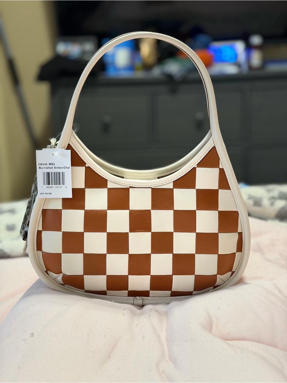 Coach Checkerboard Shoulder Bag - Brown & Cream